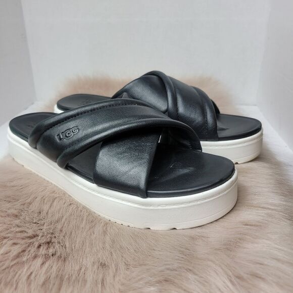 UGG Zayne Crossband Blck Leather Sandal Size 9 - Picture 1 of 10